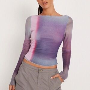 Armali Long Sleeve Top In Mesh Pink Digi Print